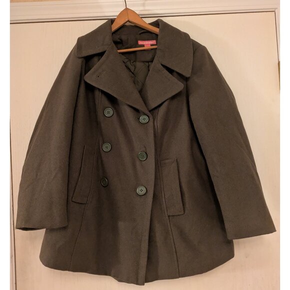 Woman Within Olive Green Wool Blend Pea Coat NWOT 14W - Picture 1 of 6